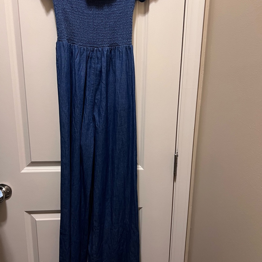 Blue Off-Shoulder Wide leg Jumper